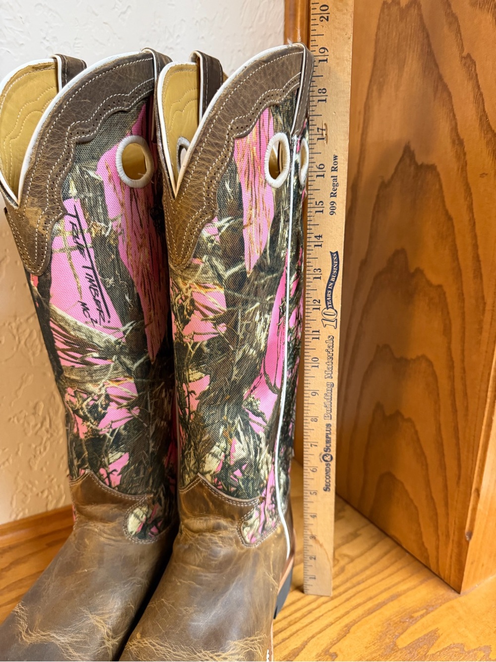 Justin True Timber Tall Western Cowgirl Boots with Pink Camo Shaft Size 11B - Picture 8 of 14